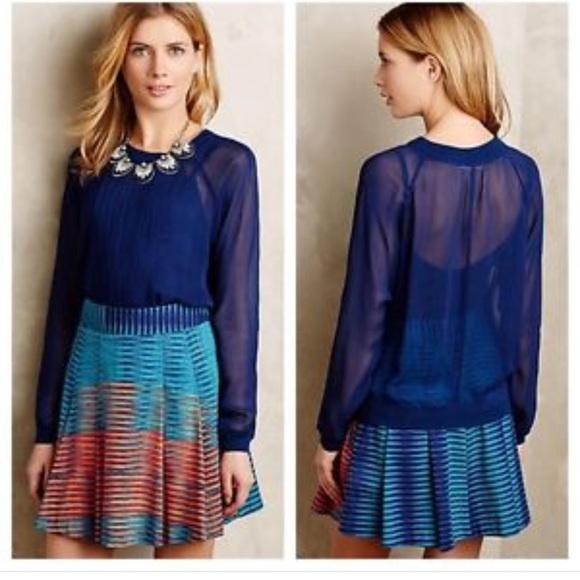 One Fine Day | Anthropologie Blue Sheer Blouse - Picture 2 of 5